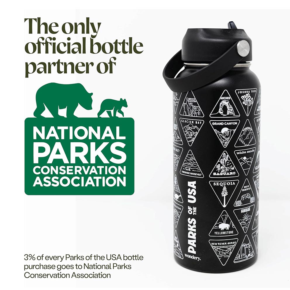 Original National Parks of the USA Bucket List Travel Water Bottle with Waterproof Stickers & Straw