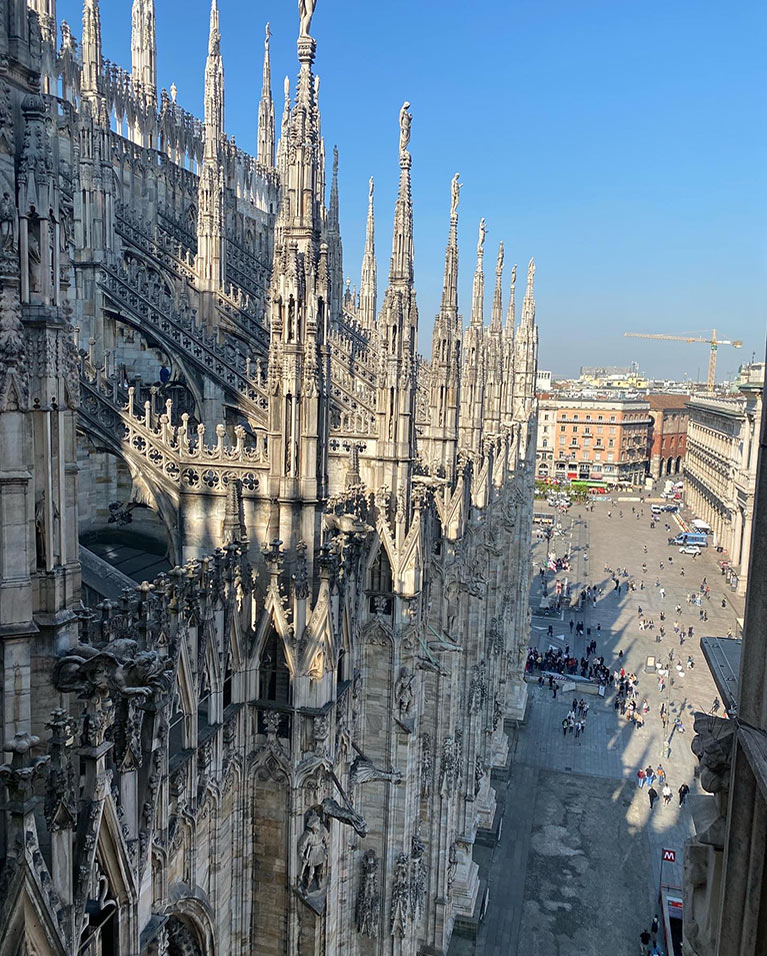 Outside of the Milan Cathedral in Milan, Italy